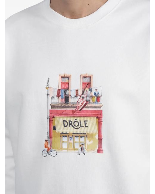 Drole de Monsieur White Café Graphic Sweatshirt for men