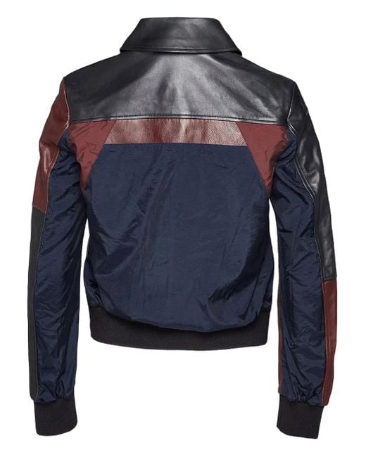 Jil Sander Blue Leather-Patchwork Bomber Jacket