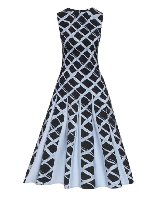 Oscar de la Renta Blue Plissiertes Kleid mit Wellenmuster