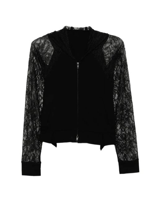 Limi Feu Black Hoodie À Empiècements En Dentelle