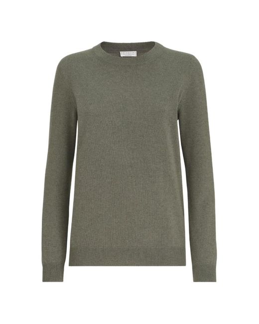 Brunello Cucinelli Green Cashmere Sweater With Monili