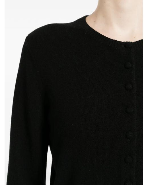 N.Peal Cashmere Black Covered Button Cashmere Cardigan