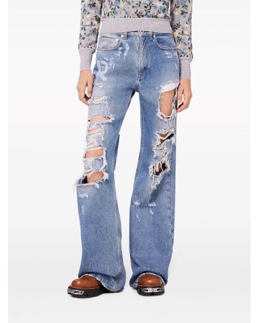 Rabanne Blue Distressed Wide Leg Jeans - Women's - Cotton
