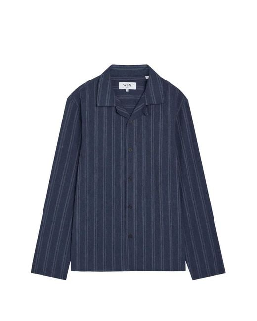 Wax London Blue Vertical-Stripe Long-Sleeve Shirt for men