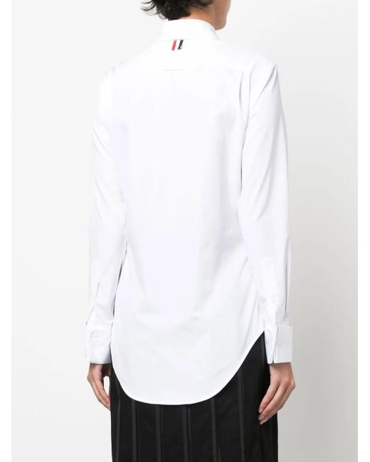 Thom Browne White Logo-Patch Long-Sleeved Shirt