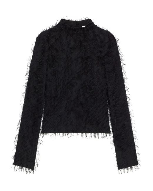 Courreges フェザートリム ロングスリーブトップ Black
