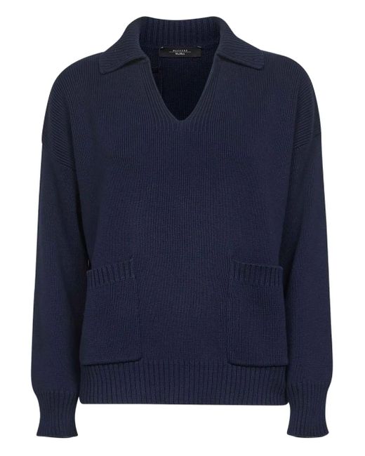 Weekend by Maxmara Blue Patch-Pockets V-Neck Sweaters