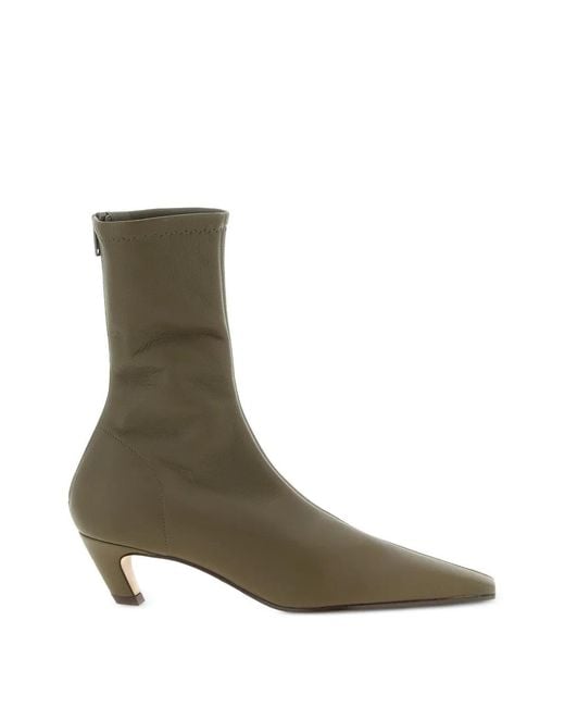 Khaite Green Square-Toe Ankle Boots