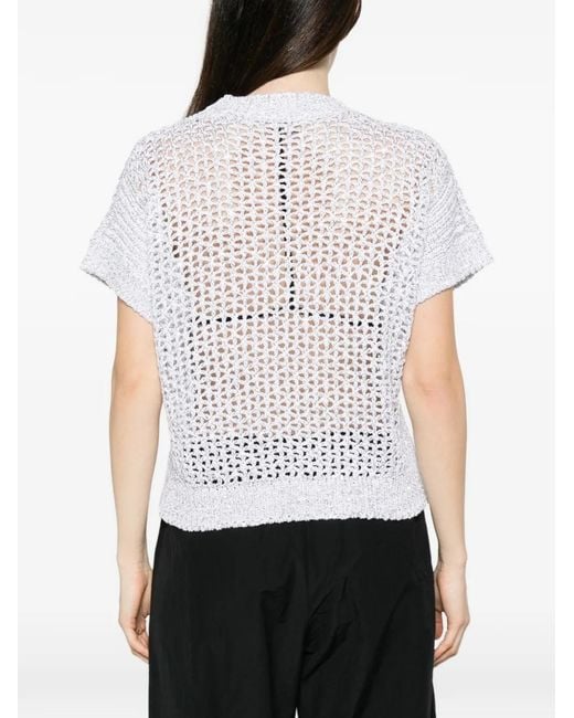 Panicale White Open-Knit Short-Sleeve Sweater