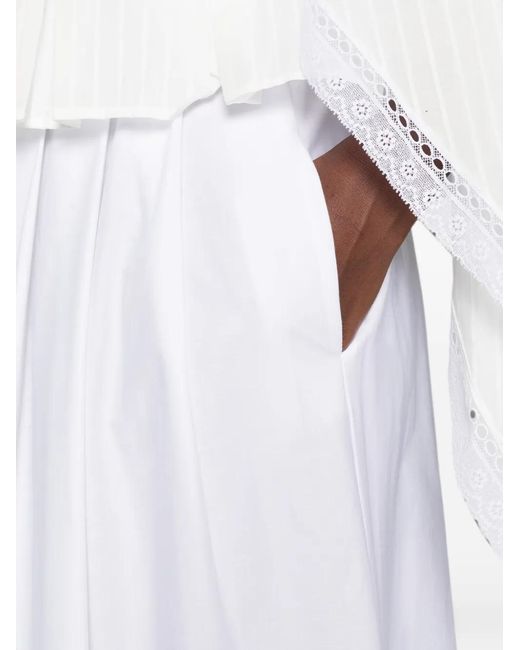 Ermanno Scervino White Broderie-Anglaise Pleated Midi Skirt