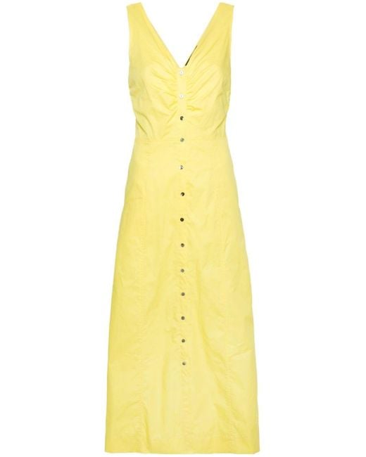 Karl Lagerfeld Yellow V-neck Cotton Maxi Dress