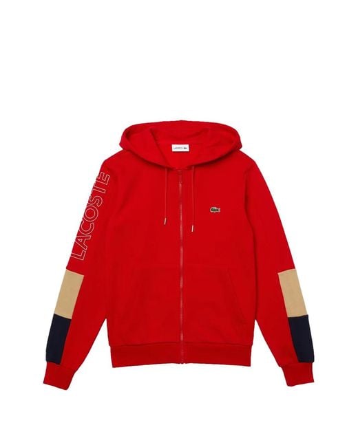 Lacoste メンズ レッド ジップアップ パーカー
