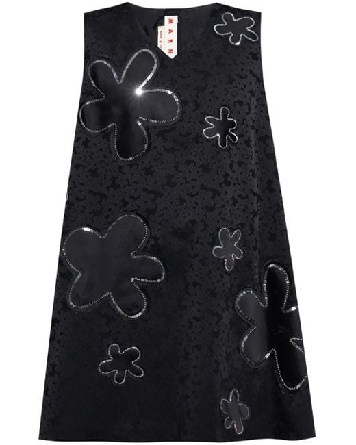 Abito Midi A Fiori Jacquard di Marni in Black