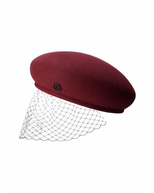 Maison Michel Red New Bonnie Veil Felt Beret