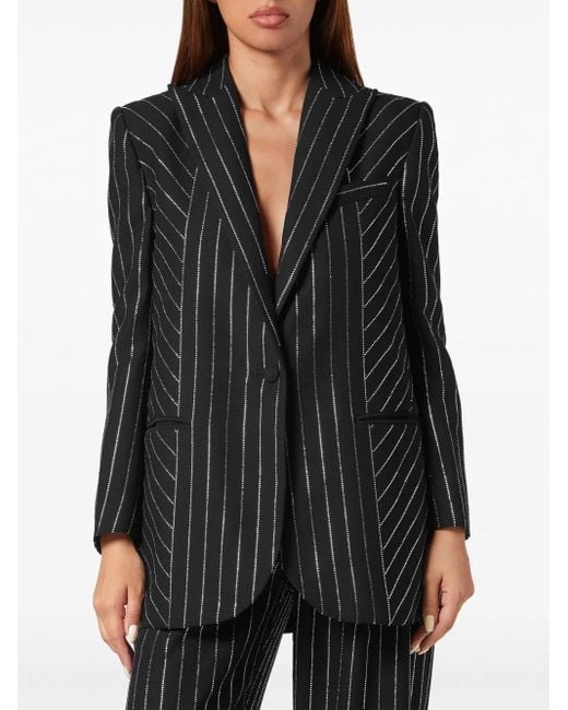 Philipp Plein Black Cady Pinstripe-Crystal Single-Breasted Blazer