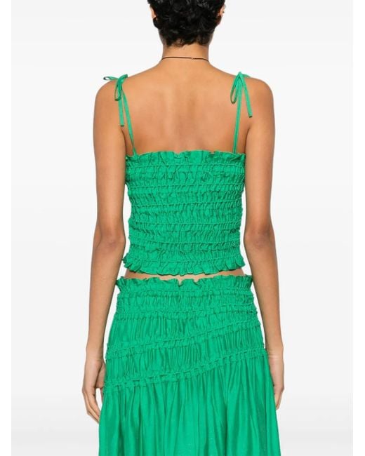 Tory Burch Green Smocked Viscose Top