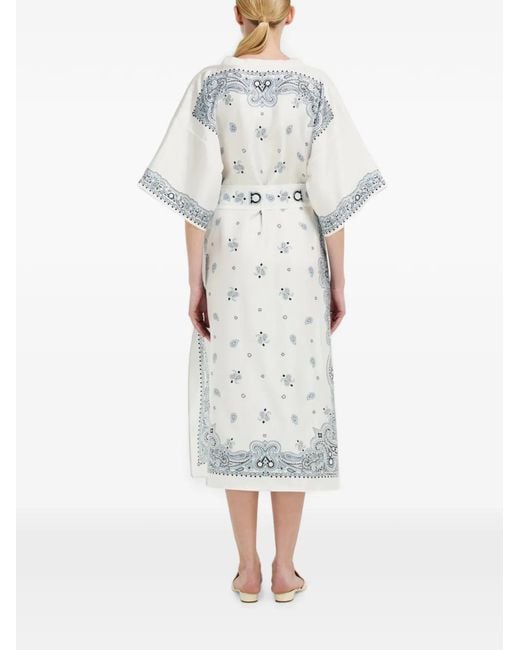 Ferragamo White Arabesque-Print Silk Caftan
