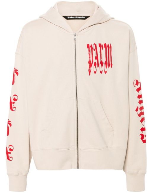 Palm Angels Pink Gothic Logo-print Zipped Hoodie for men