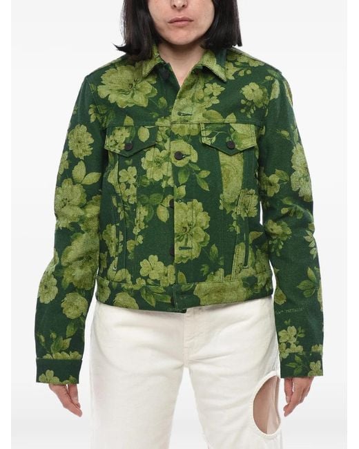 Off-White c/o Virgil Abloh Green Floral-Print Denim Jacket