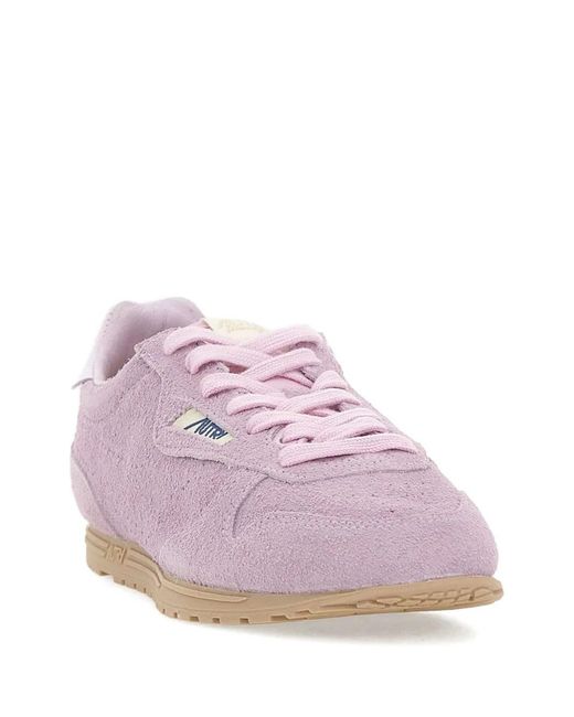 Autry Pink Windspin Suede Logo-Patch Low-Top Sneakers