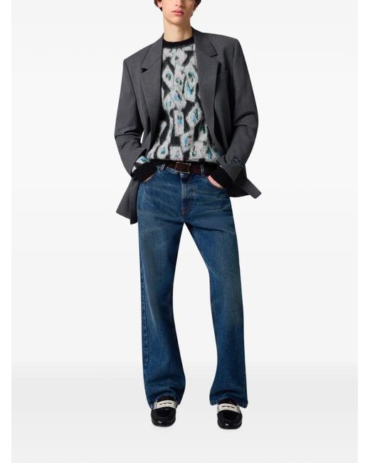 MSGM Gray Geometric-Pattern Mohair-Blend Sweater for men