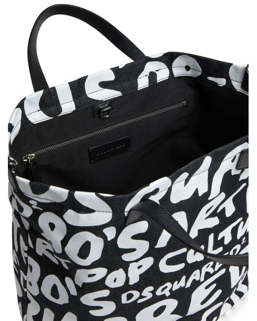 DSquared² Black Logo-Print Tote Bag for men