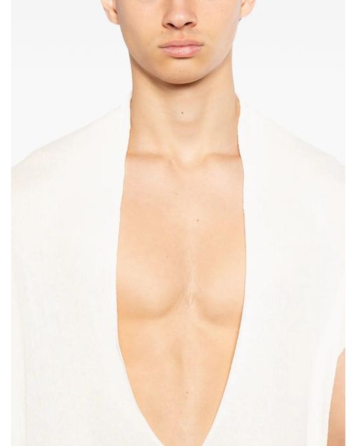 Julius White Seamed V-Neck Vest for men