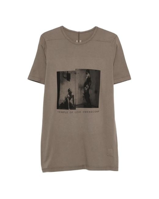 Rick Owens Gray Level T Graphic-Print Ribbon-Detail T-Shirt for men