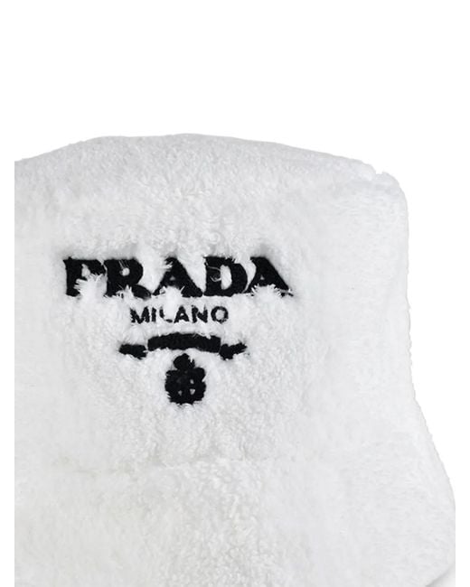 Prada White Triangular-Logo Sherpa Hat