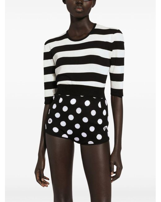 Dolce & Gabbana Black Polka Dot-pattern High-waisted Shorts