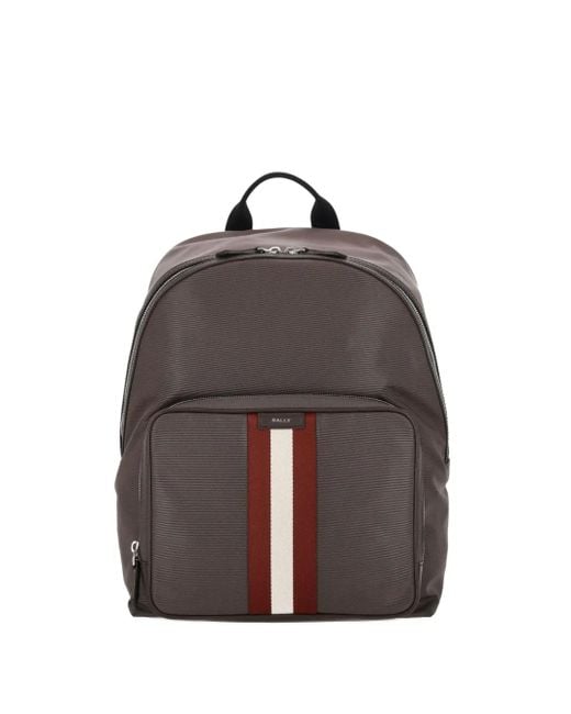 Bally Brown Zip Striped Backpack for men
