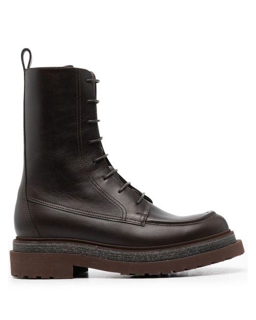 Brunello Cucinelli Leather Ankle Lace-up Boots in Brown | Lyst UK