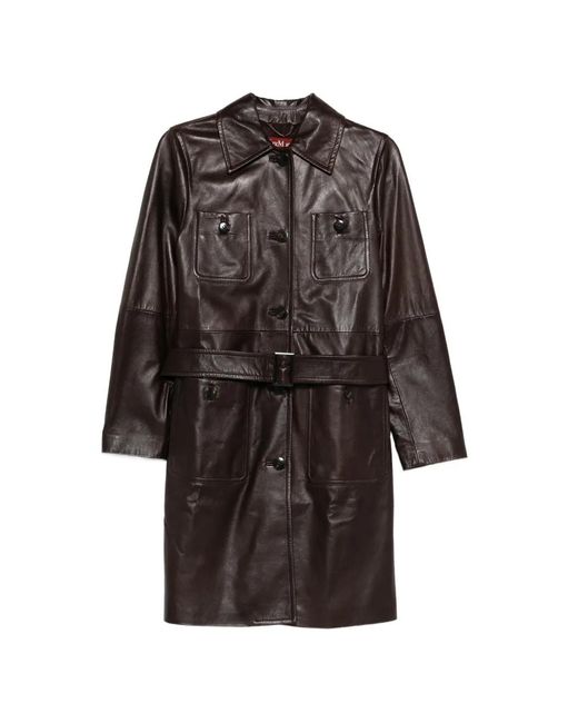 Max Mara Brown Mstamaca Leather Trench Coat