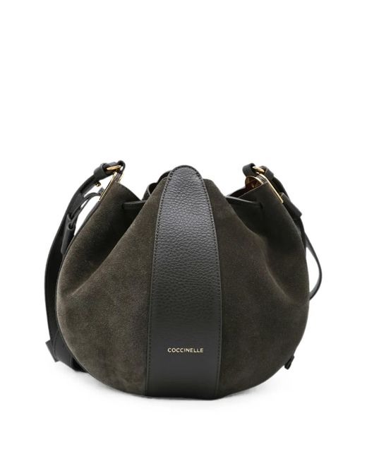 Coccinelle Black Suede-Panelled Shoulder Bag