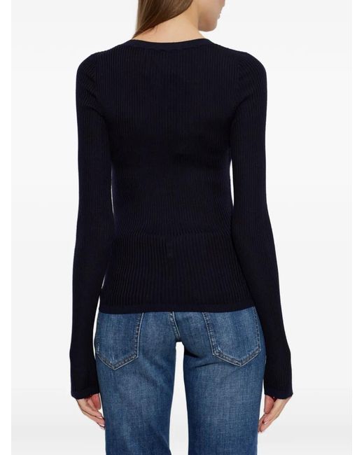 DSquared² Blue Ribbed-Knit Logo-Patch Sweater