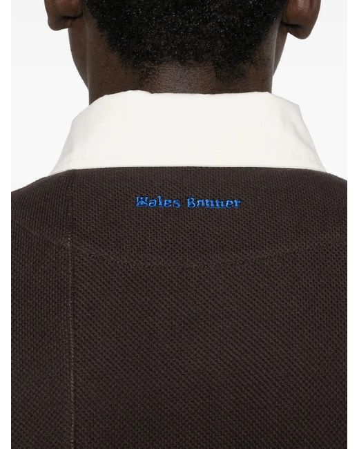 Wales Bonner Black Pique Long-Sleeve Polo Shirt for men