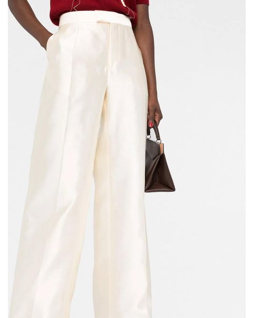 Maison Margiela White Straight-Leg Silk Trousers