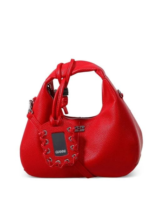 Ganni Red Mini Hobo Lace Detail Tote Bag