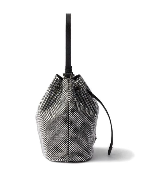 Prada Gray Crystal-Embellished Bucket Bag