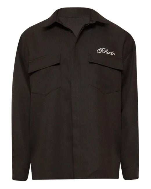 Rhude Black Embroidered-Logo Shirt for men