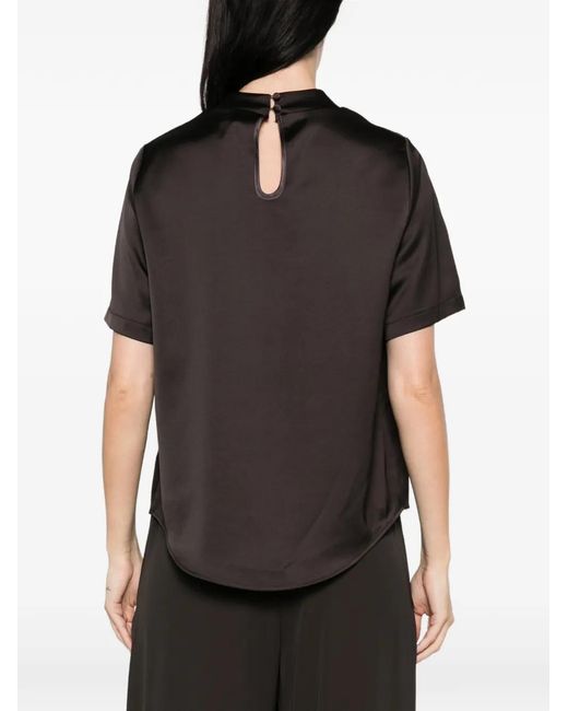 Imperial Black Satin-Finish Short-Sleeve Top