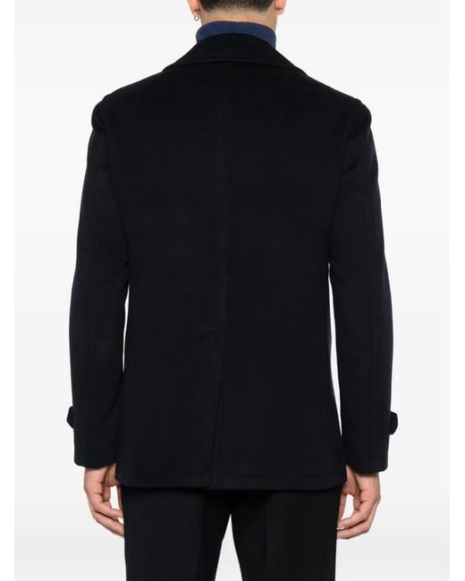 Tagliatore Black Double-Breasted Wool Coat for men