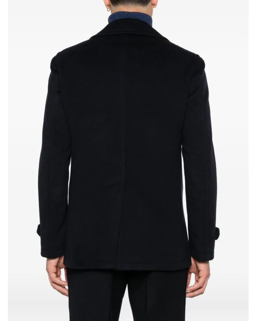 Tagliatore Black Double-Breasted Wool Coat for men