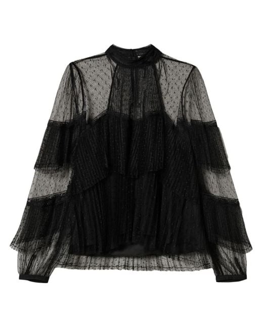Twinset Black Ruffled Tulle Blouse