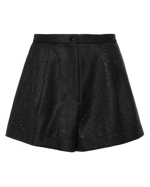 Sandro Black Herringbone Rhinestone-Embellished Shorts