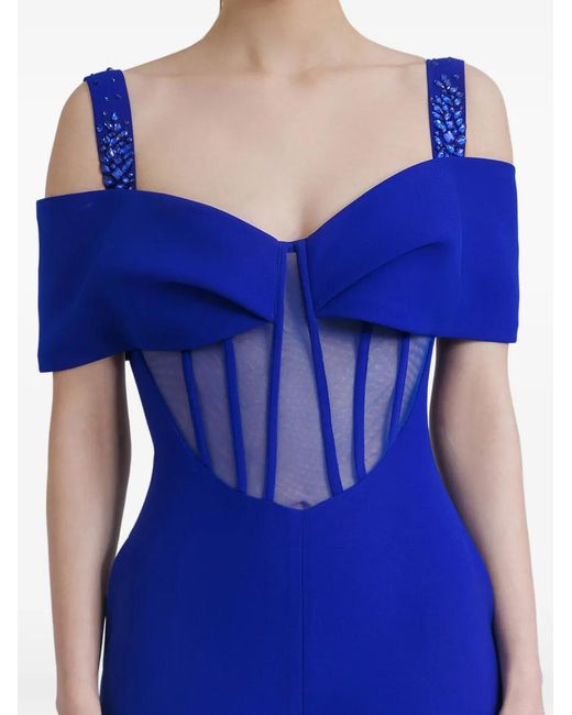 Gemy Maalouf Blue Bow-Detail Flared Jumpsuit