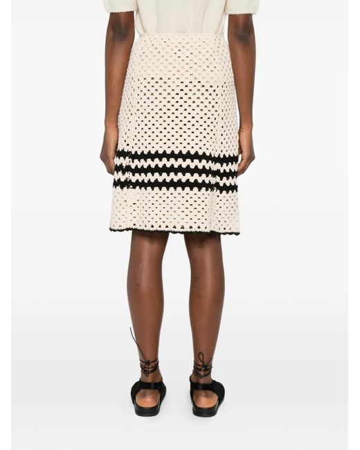 N°21 Natural Crochet Striped Midi Skirt