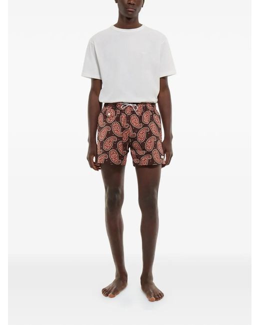Fursac Red Paisley-Print Swim Shorts for men