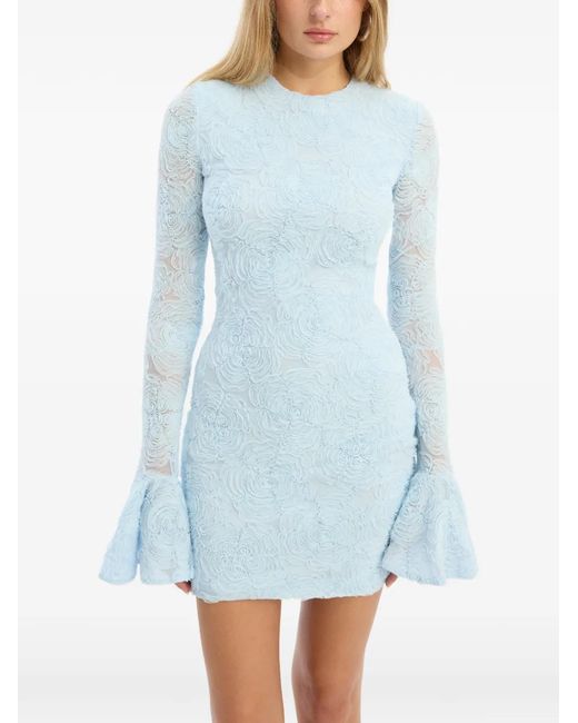 ROTATE BIRGER CHRISTENSEN Blue Fitted Mini Dress With Floral Design And Ruffled Cuffs
