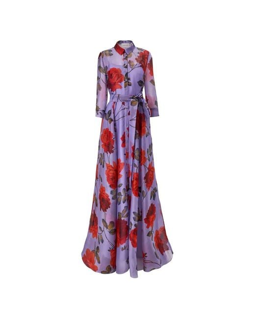 Carolina Herrera White Rose-Print Organza Trench Gown